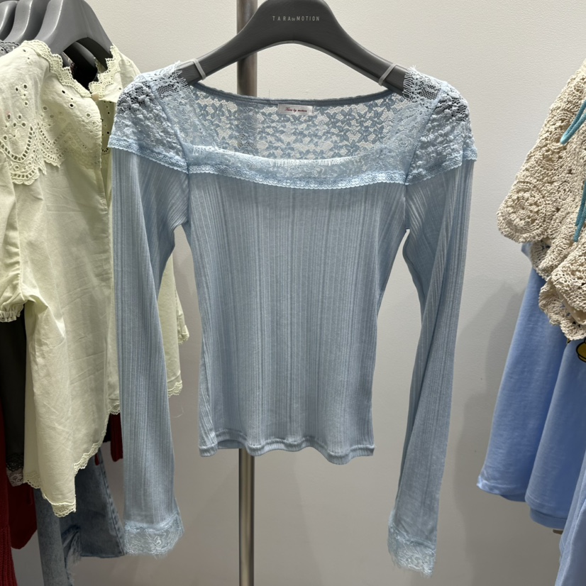 TARABY MOTION韓國直郵實拍女士新款推薦長袖T恤撞色蕾絲TARABY MOTION長袖T恤圖色2