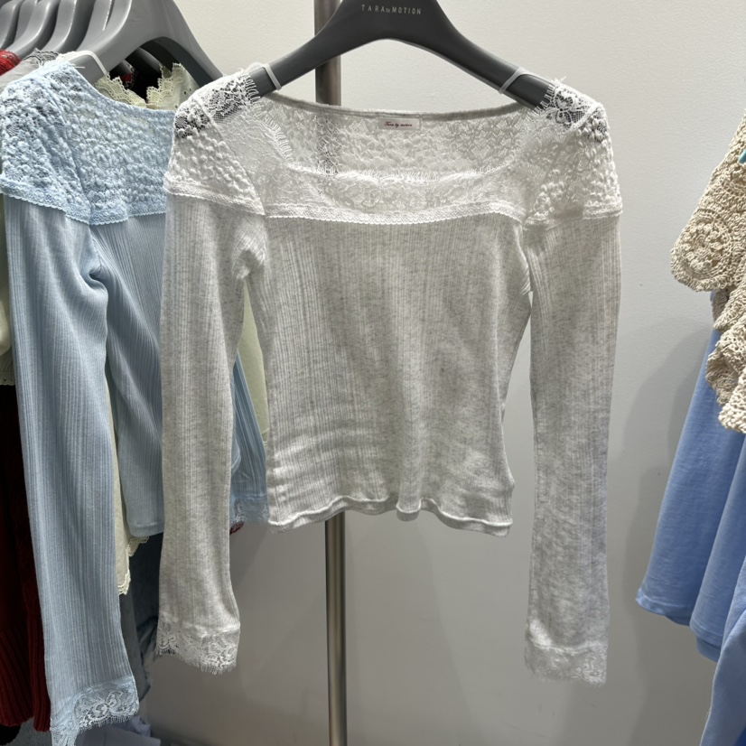 TARABY MOTION韓國直郵實拍女士新款推薦長袖T恤撞色蕾絲TARABY MOTION長袖T恤圖色3
