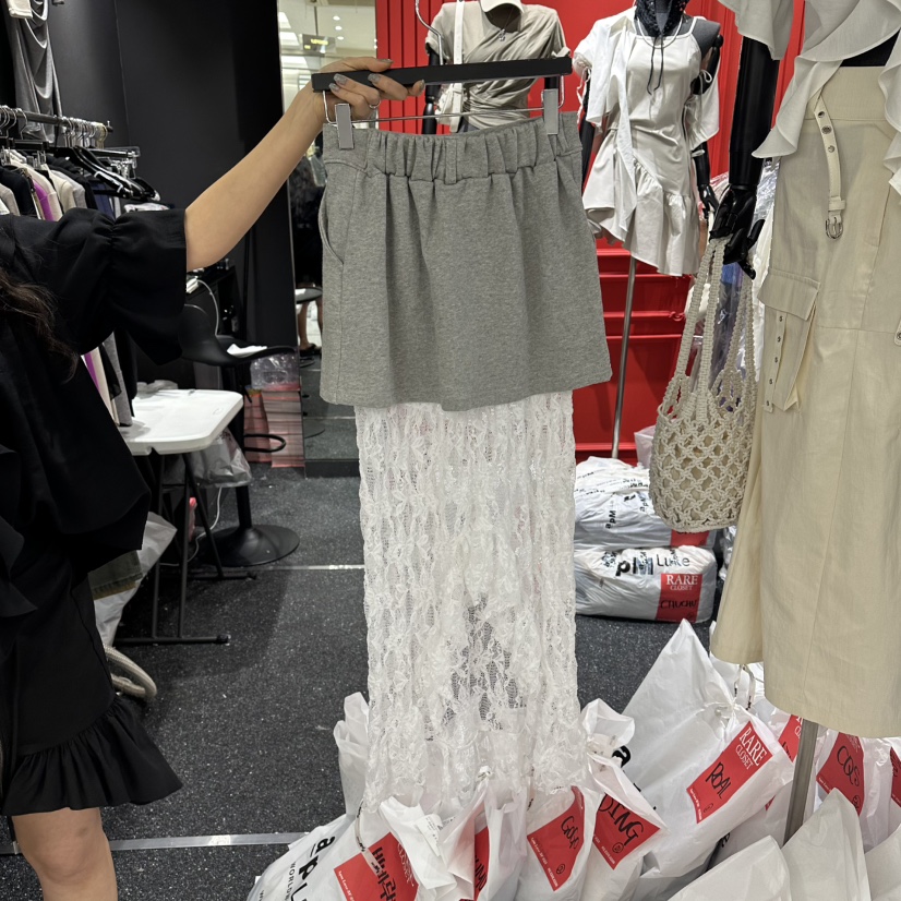 RARE CLOSET韓國直郵實拍女士新品休閑長裙不含腰帶蕾絲RARE CLOSET長裙