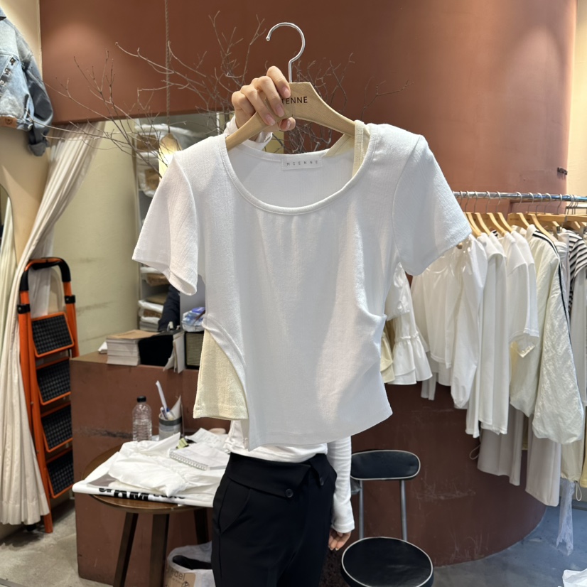 MIENNE韓國直郵實拍女裝新品26春夏職業休閑人氣推薦T恤撞色MIENNET恤圖色1