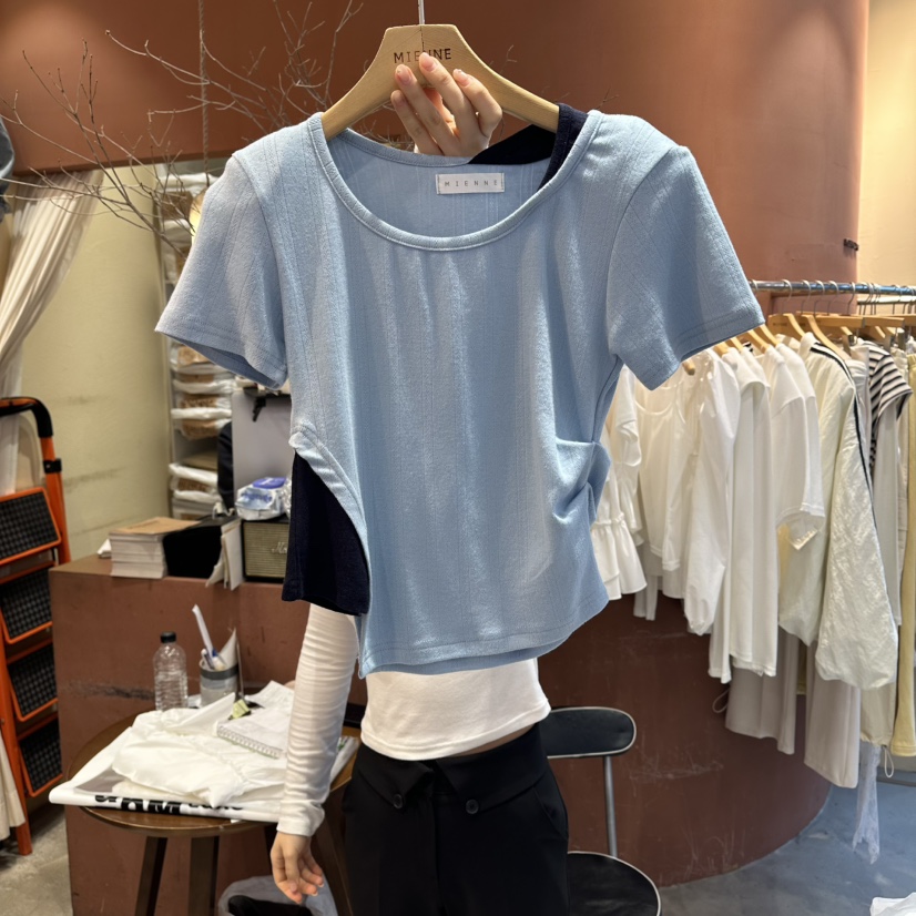 MIENNE韓國直郵實拍女裝新品26春夏職業休閑人氣推薦T恤撞色MIENNET恤圖色2