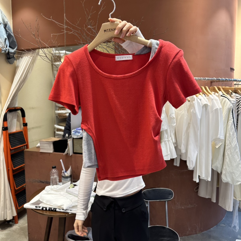 MIENNE韓國直郵實拍女裝新品26春夏職業休閑人氣推薦T恤撞色MIENNET恤圖色3