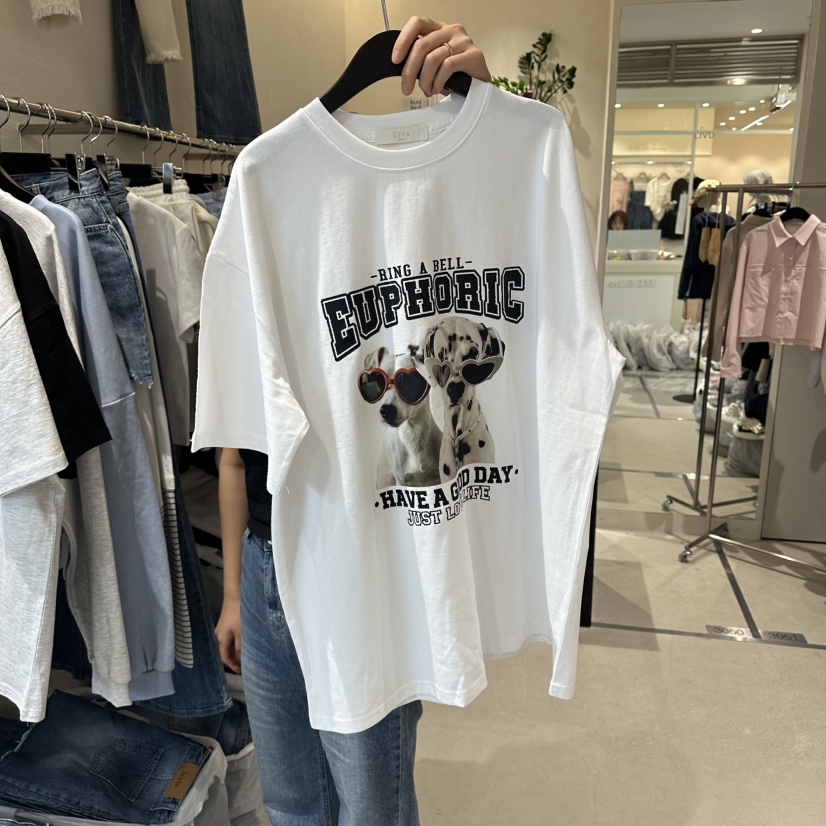 LIVU/MEMO CLASSIC韓國東大門直郵女裝新品26春夏T恤狗狗LIVU/MEMO CLASSICT恤圖色1白色