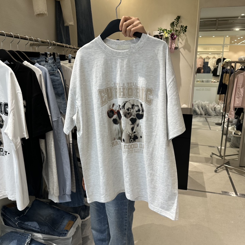 LIVU/MEMO CLASSIC韓國東大門直郵女裝新品26春夏T恤狗狗LIVU/MEMO CLASSICT恤圖色2灰白
