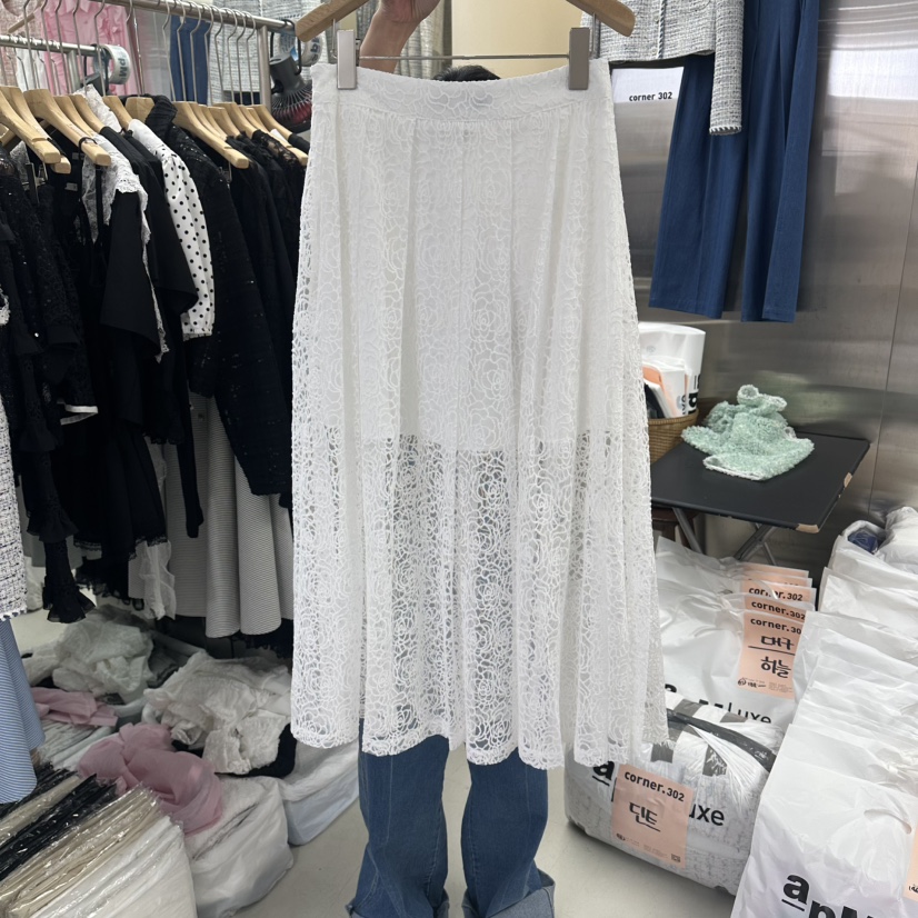 CORNER韓國代購女裝新款休閑推薦26春夏熱賣長裙蕾絲褶裥CORNER.302長裙