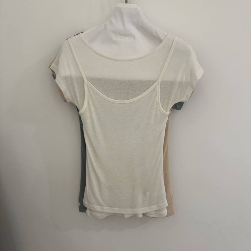 OVERTAKE韓國東大門代購女裝新款人氣推薦26春夏T恤假兩件雙層OVERTAKET恤圖色1