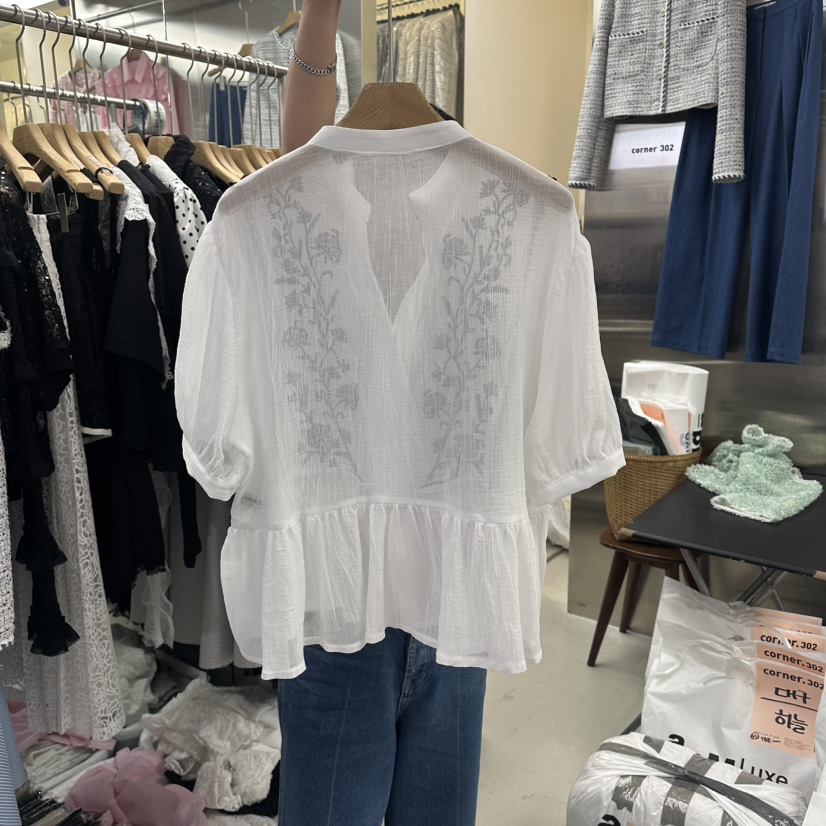 CORNER韓國東大門代購女士新款人氣職業休閑襯衫蕾絲衫刺繡CORNER.302襯衫/蕾絲衫