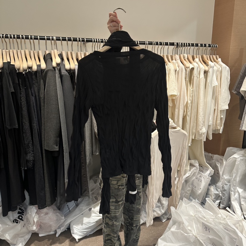 LE BUTTER韓國東大門直郵女裝新品人氣長袖T恤含圍巾粗花呢LE BUTTER長袖T恤