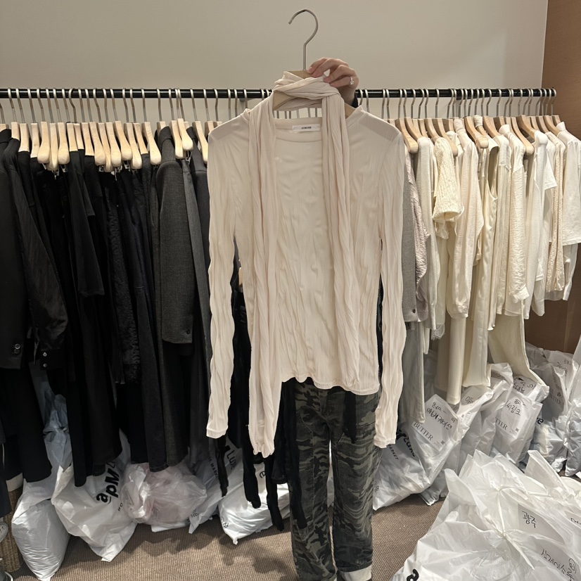 LE BUTTER韓國東大門直郵女裝新品人氣長袖T恤含圍巾粗花呢LE BUTTER長袖T恤圖色1