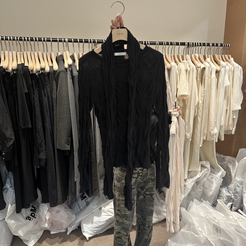 LE BUTTER韓國東大門直郵女裝新品人氣長袖T恤含圍巾粗花呢LE BUTTER長袖T恤圖色2