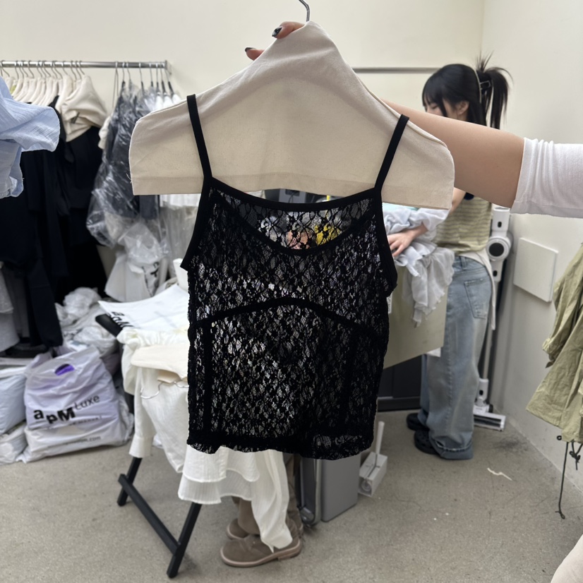 AMOEBA韓國代購女士新品休閑吊帶背心不含內搭小碎花蕾絲AMOEBA吊帶/背心