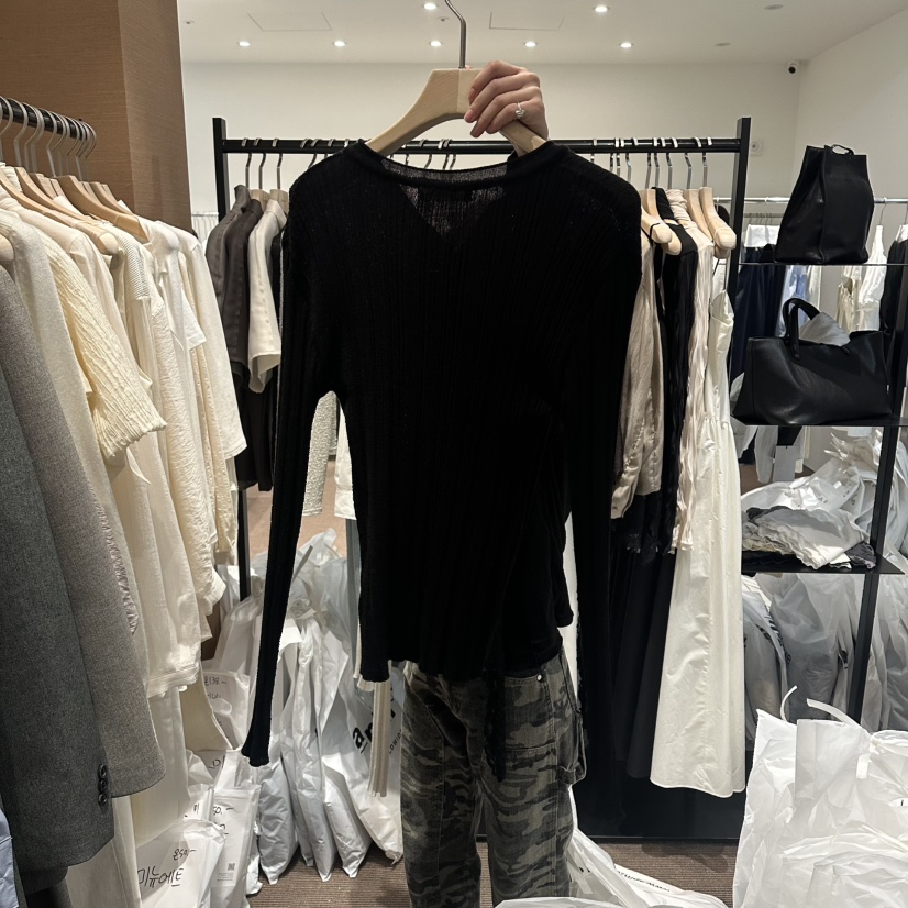 LE BUTTER韓國直郵女裝新品休閑26春夏職業推薦長袖T恤褶裥LE BUTTER長袖T恤