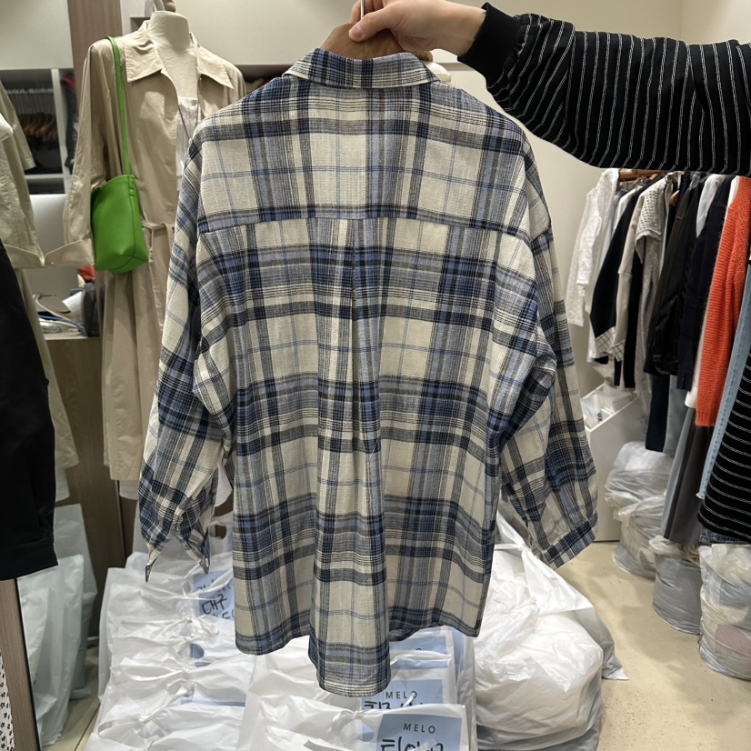 MELO韓國直郵女士新款人氣休閑職業熱賣時尚襯衫蕾絲衫格子MELO襯衫/蕾絲衫