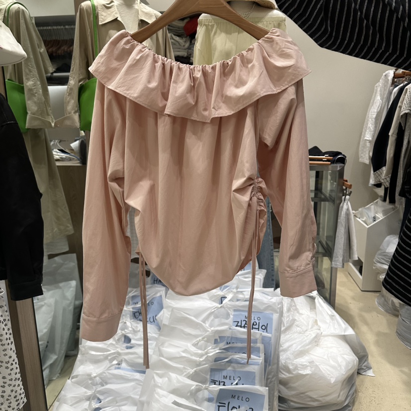 MELO韓國代購女裝新款職業26春夏休閑熱賣襯衫蕾絲衫褶皺MELO襯衫/蕾絲衫圖色1