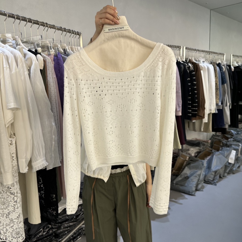 DOUBLE STANDARD/LE SMOKING/MAISONSTAFF韓國東大門代購女裝新品休閑針織衫船領MAISONSTAFF針織衫圖色1