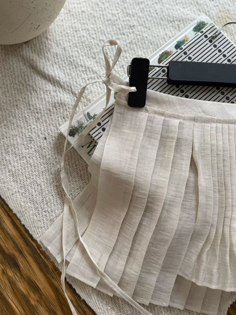 TUG韓國代購女裝新品26春夏職業人氣推薦休閑短裙褶裥亞麻TUG短裙