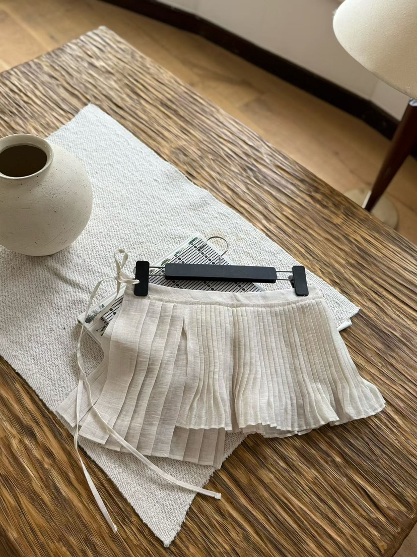 TUG韓國代購女裝新品26春夏職業人氣推薦休閑短裙褶裥亞麻TUG短裙圖色1