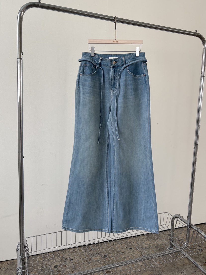 Verbena韓國東大門代購女士新款休閑熱賣牛仔褲含腰繩系帶Verbena牛仔褲圖色1