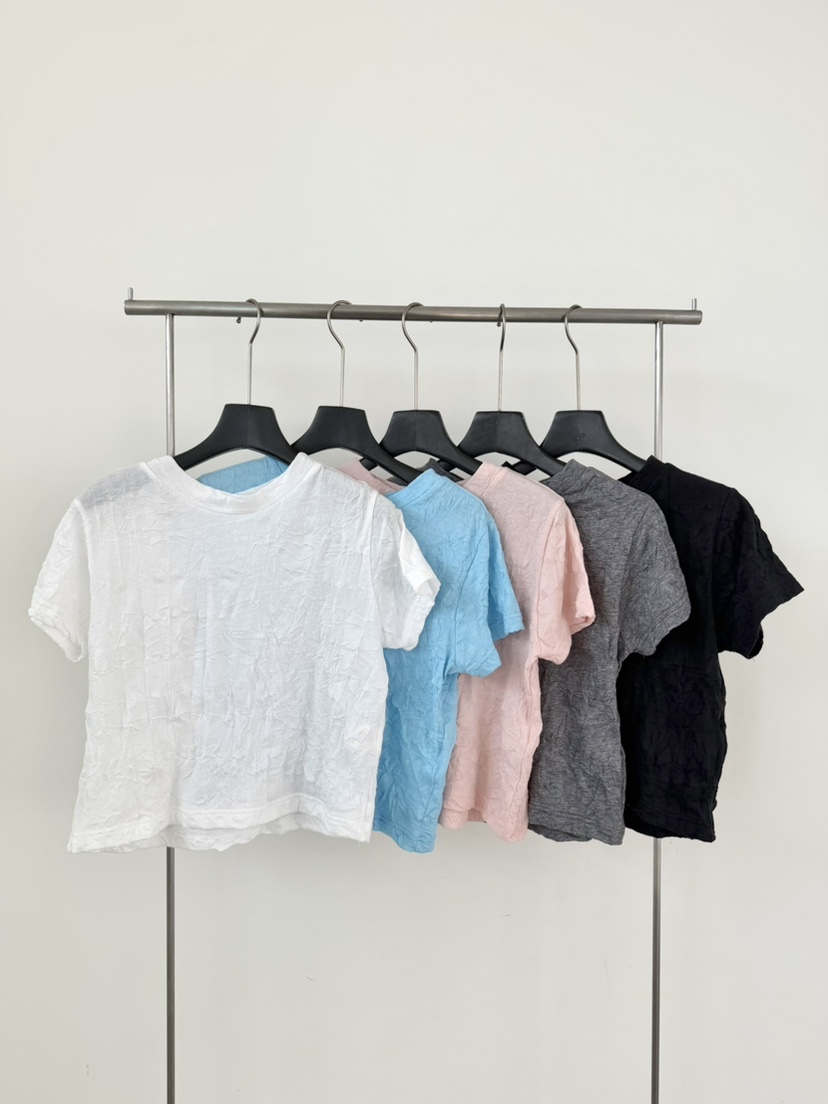 LE AVE韓國直郵實拍女士新品休閑26春夏熱賣推薦T恤褶皺LE AVET恤