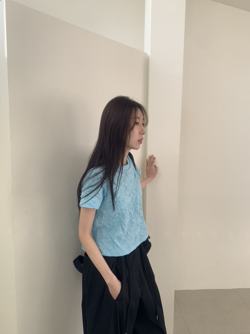 LE AVE韓國直郵實拍女士新品休閑26春夏熱賣推薦T恤褶皺LE AVET恤