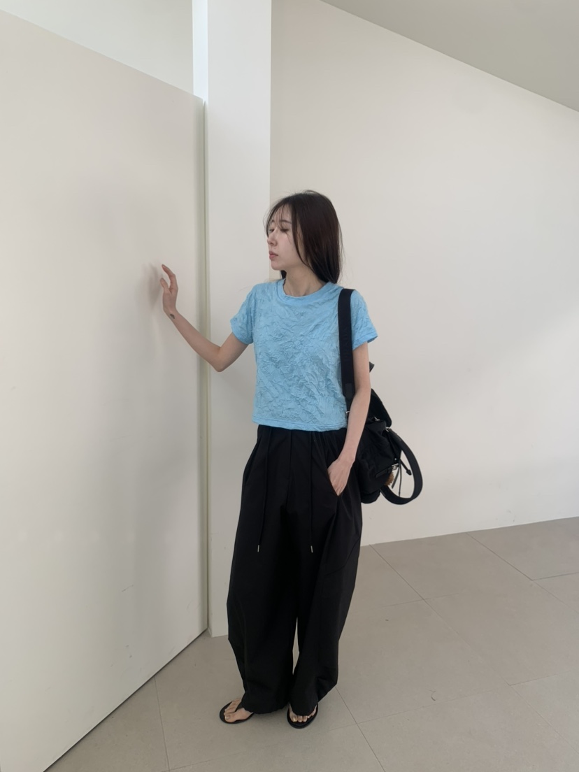 LE AVE韓國直郵實拍女士新品休閑26春夏熱賣推薦T恤褶皺LE AVET恤