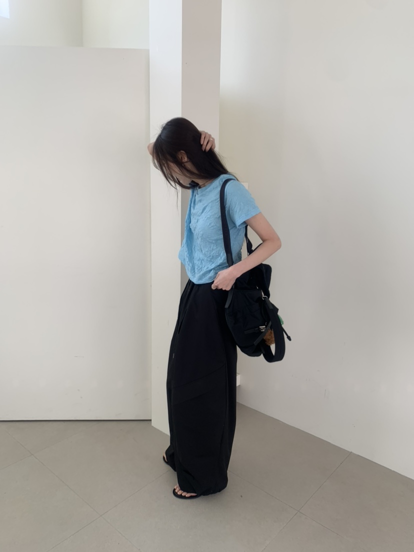 LE AVE韓國直郵實拍女士新品休閑26春夏熱賣推薦T恤褶皺LE AVET恤