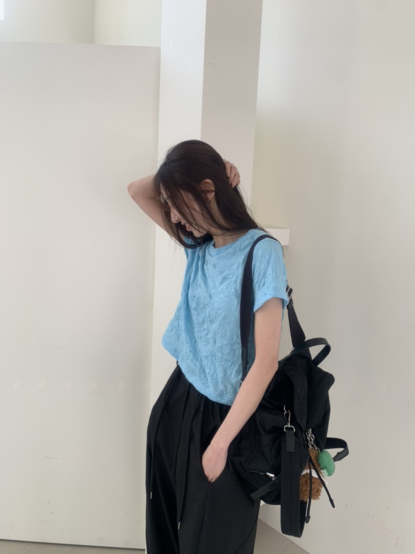 LE AVE韓國直郵實拍女士新品休閑26春夏熱賣推薦T恤褶皺LE AVET恤