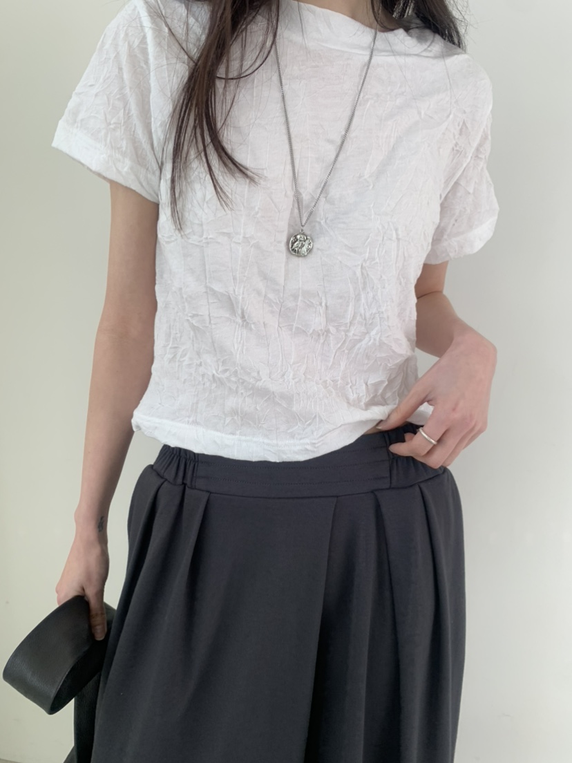 LE AVE韓國直郵實拍女士新品休閑26春夏熱賣推薦T恤褶皺LE AVET恤