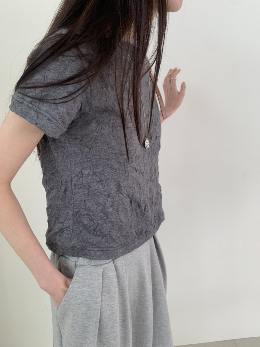 LE AVE韓國直郵實拍女士新品休閑26春夏熱賣推薦T恤褶皺LE AVET恤