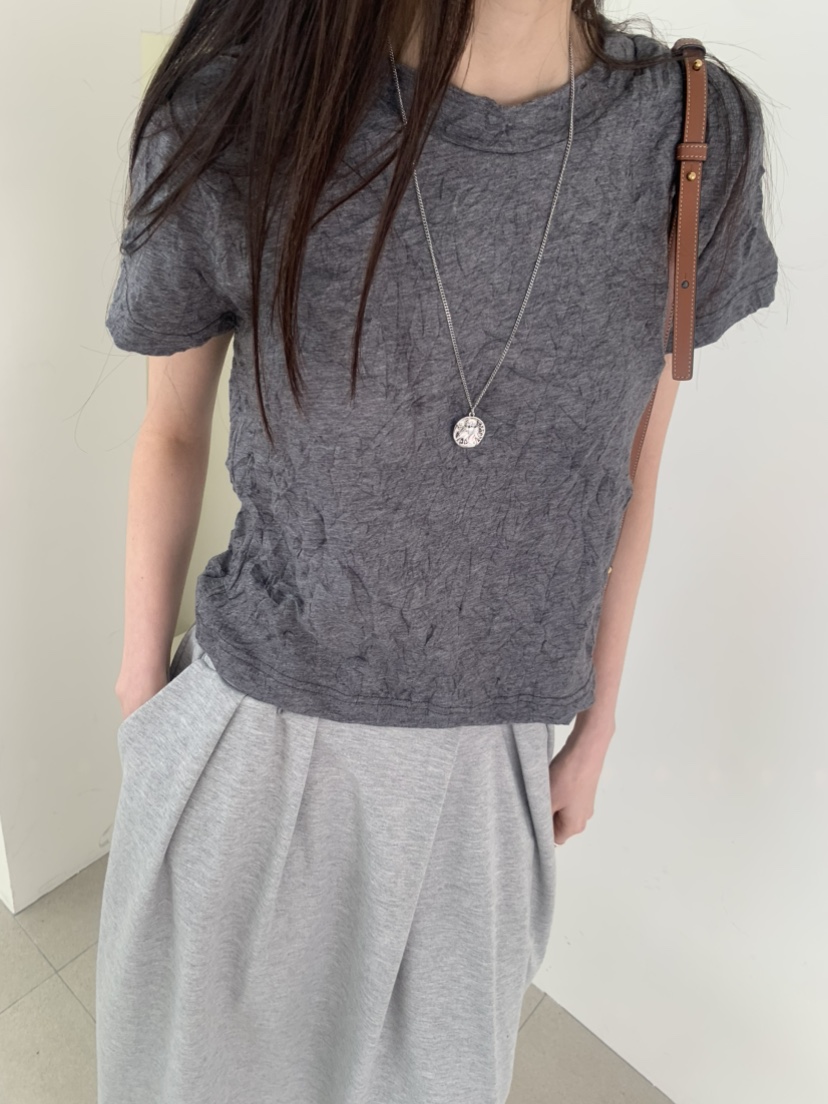 LE AVE韓國直郵實拍女士新品休閑26春夏熱賣推薦T恤褶皺LE AVET恤