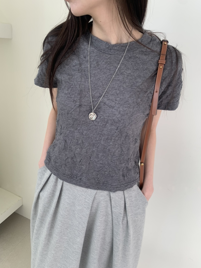 LE AVE韓國直郵實拍女士新品休閑26春夏熱賣推薦T恤褶皺LE AVET恤