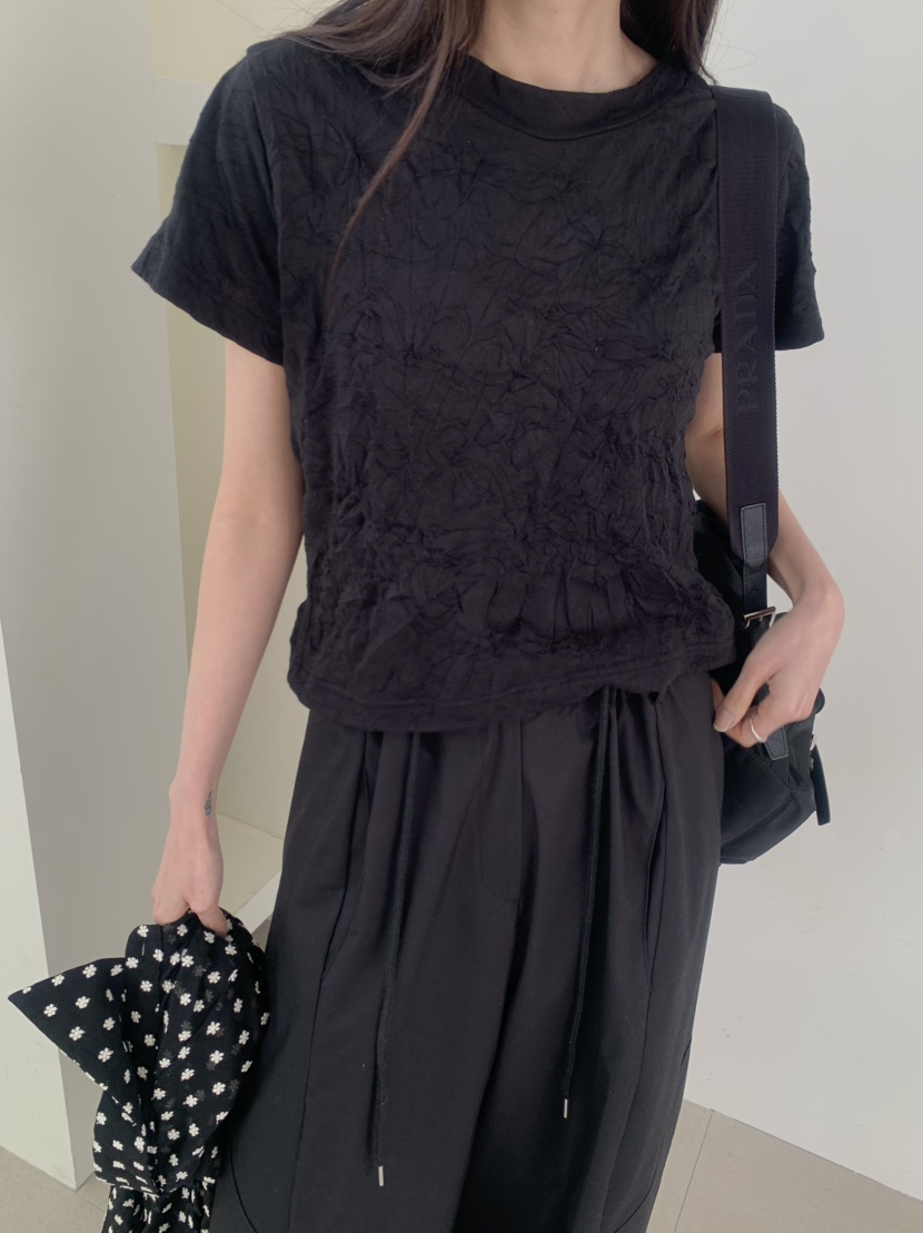 LE AVE韓國直郵實拍女士新品休閑26春夏熱賣推薦T恤褶皺LE AVET恤