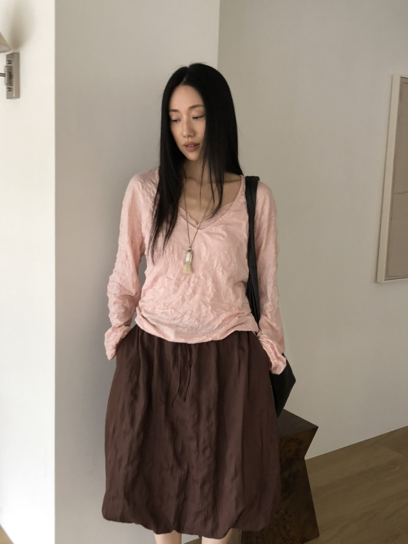 TORRE韓國直郵女士新品推薦休閑時尚人氣長袖T恤不含內搭V領TORRE長袖T恤