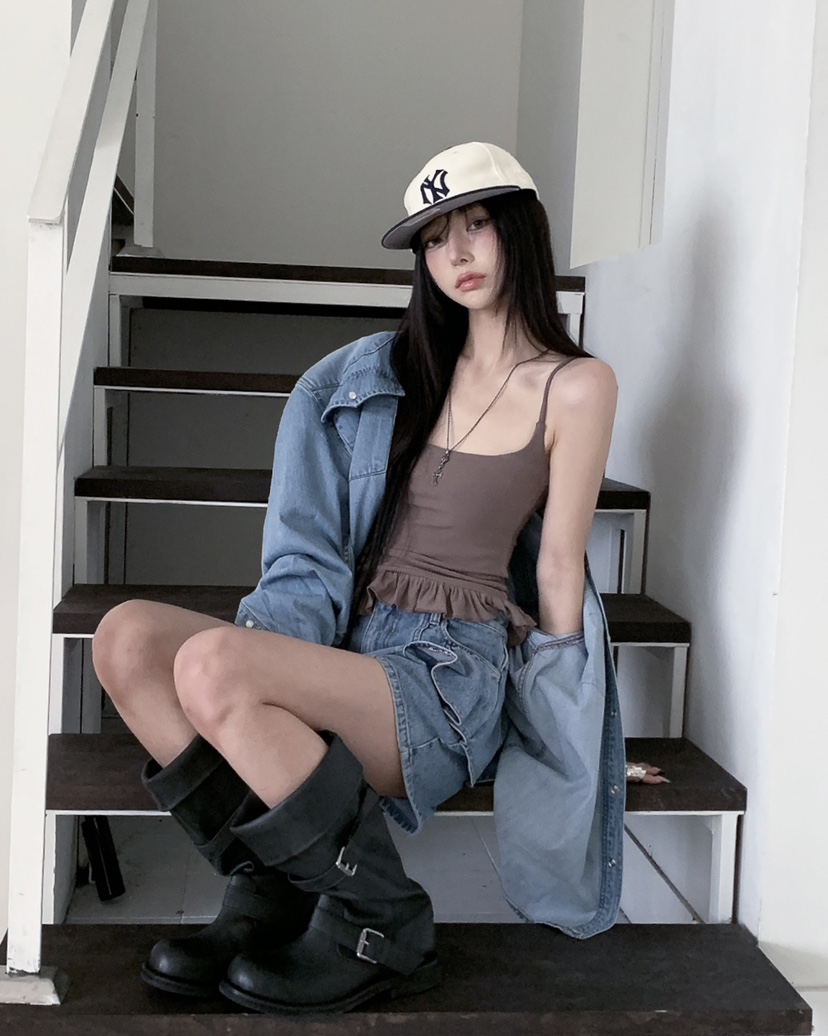 OURWAVE/OUR ROOM韓國代購女士新品時尚吊帶背心荷葉邊Our Wave/Our Room吊帶/背心