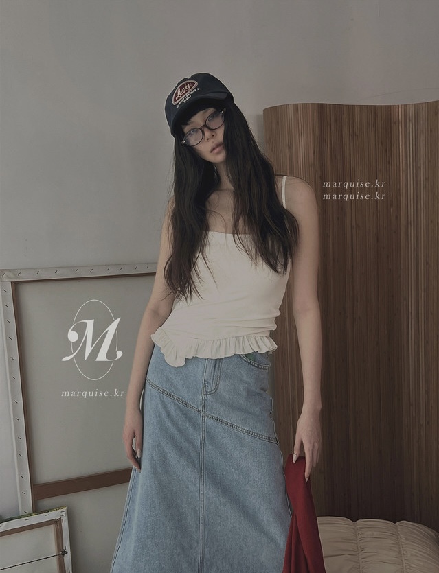 OURWAVE/OUR ROOM韓國代購女士新品時尚吊帶背心荷葉邊Our Wave/Our Room吊帶/背心