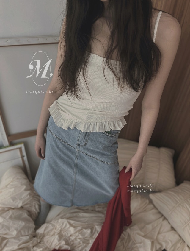 OURWAVE/OUR ROOM韓國代購女士新品時尚吊帶背心荷葉邊Our Wave/Our Room吊帶/背心