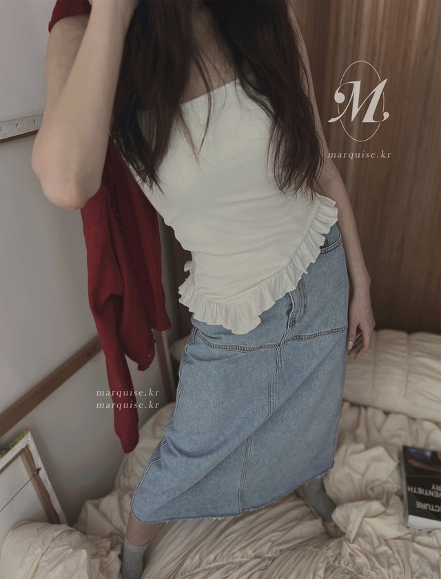 OURWAVE/OUR ROOM韓國代購女士新品時尚吊帶背心荷葉邊Our Wave/Our Room吊帶/背心