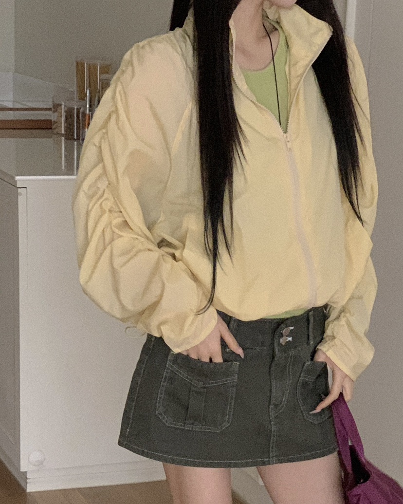 OURWAVE/OUR ROOM韓國東大門代購女裝新款休閑夾克尼龍褶皺Our Wave/Our Room夾克