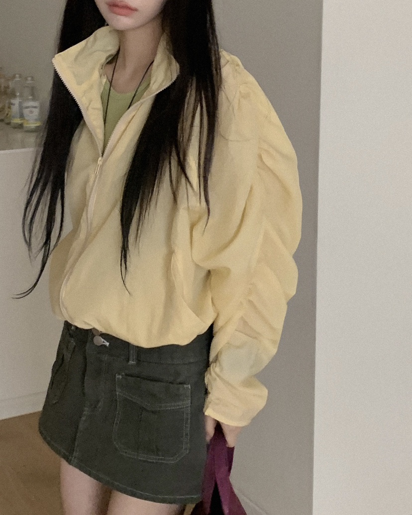 OURWAVE/OUR ROOM韓國東大門代購女裝新款休閑夾克尼龍褶皺Our Wave/Our Room夾克