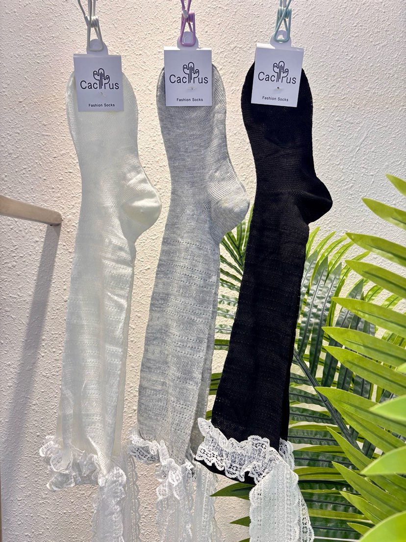 CACTUS-Q韓國直郵女裝新款推薦26春夏人氣時尚襪子蕾絲綁帶CACTUS十雙起/可混搭襪子