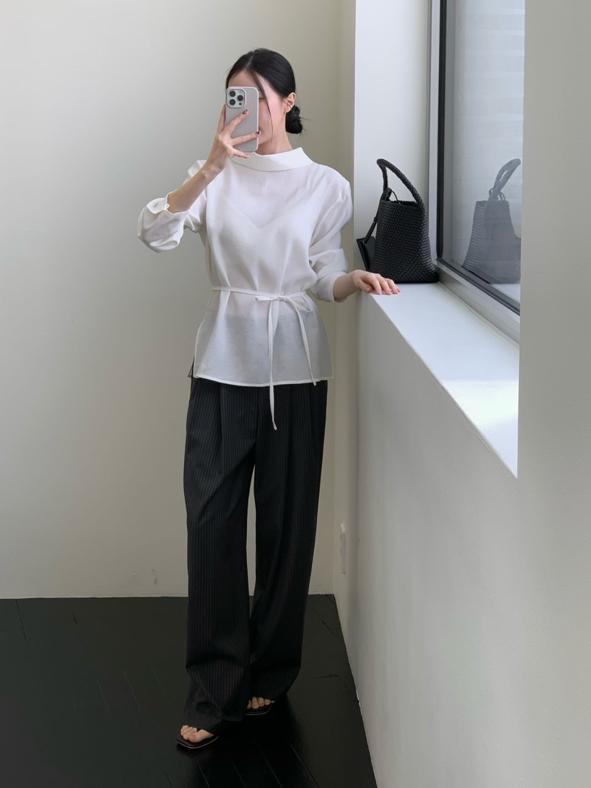 BINUS韓國直郵實拍女士新品人氣時尚襯衫蕾絲衫含腰繩圍巾BINUS襯衫/蕾絲衫