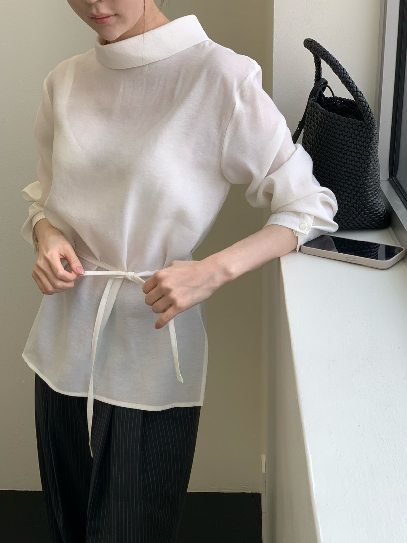 BINUS韓國直郵實拍女士新品人氣時尚襯衫蕾絲衫含腰繩圍巾BINUS襯衫/蕾絲衫