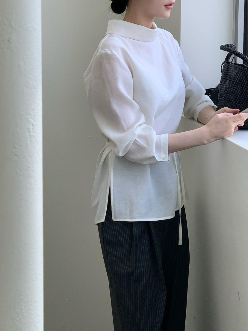 BINUS韓國直郵實拍女士新品人氣時尚襯衫蕾絲衫含腰繩圍巾BINUS襯衫/蕾絲衫