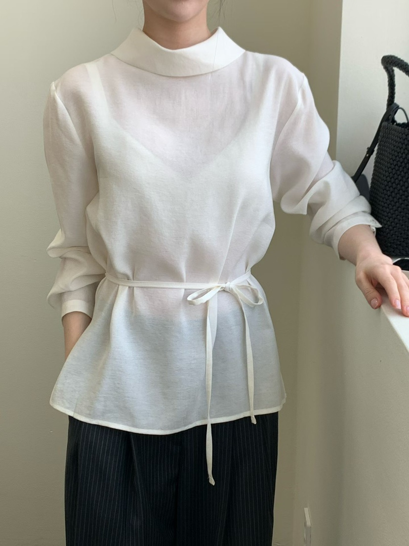 BINUS韓國直郵實拍女士新品人氣時尚襯衫蕾絲衫含腰繩圍巾BINUS襯衫/蕾絲衫