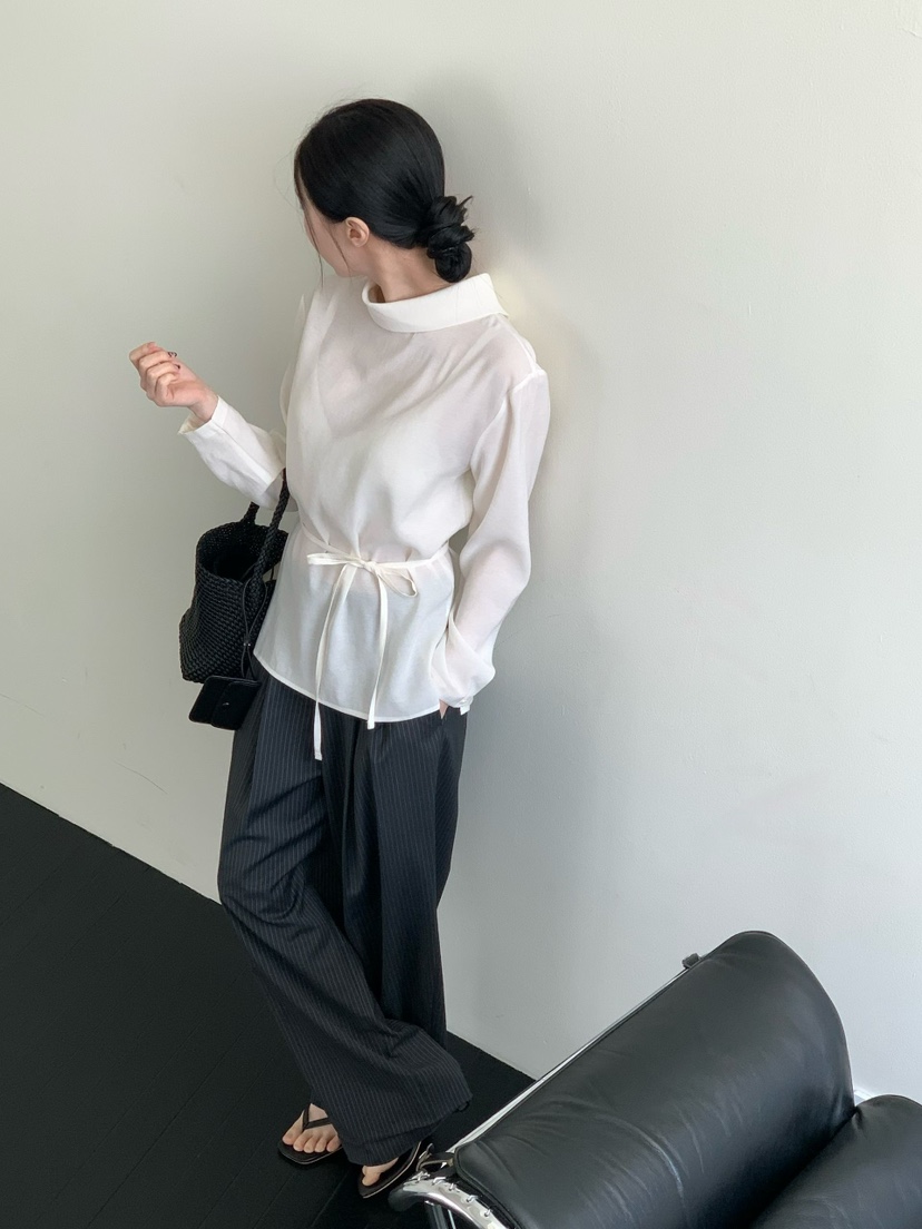 BINUS韓國直郵實拍女士新品人氣時尚襯衫蕾絲衫含腰繩圍巾BINUS襯衫/蕾絲衫