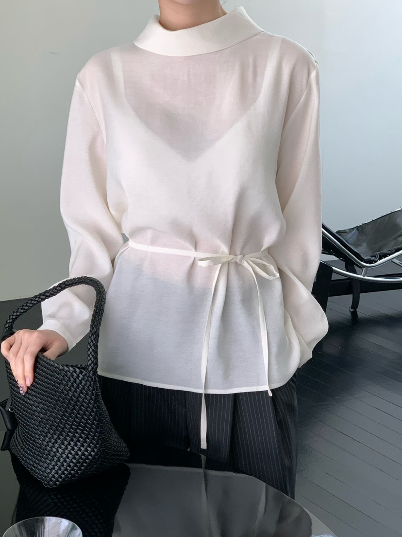 BINUS韓國直郵實拍女士新品人氣時尚襯衫蕾絲衫含腰繩圍巾BINUS襯衫/蕾絲衫