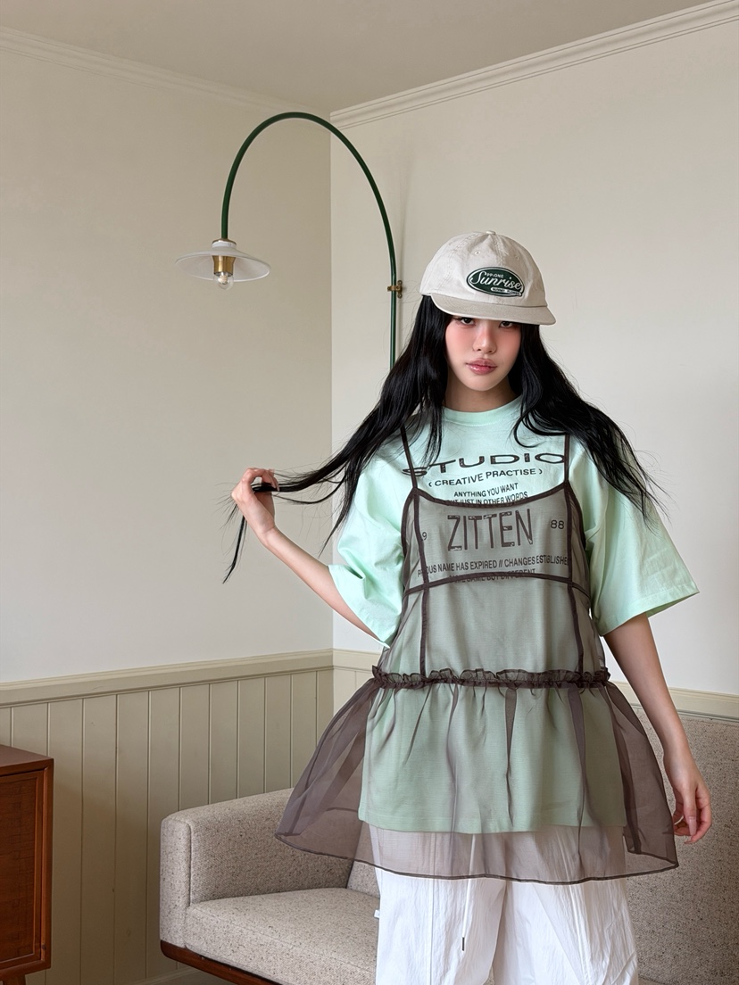 ZITTEN韓國東大門直郵女裝新款26春夏熱賣職業連衣裙歐根紗ZITTEN連衣裙