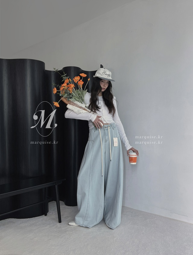 OURWAVE/OUR ROOM韓國代購女士新品職業熱賣牛仔褲闊腿褲Our Wave/Our Room牛仔褲