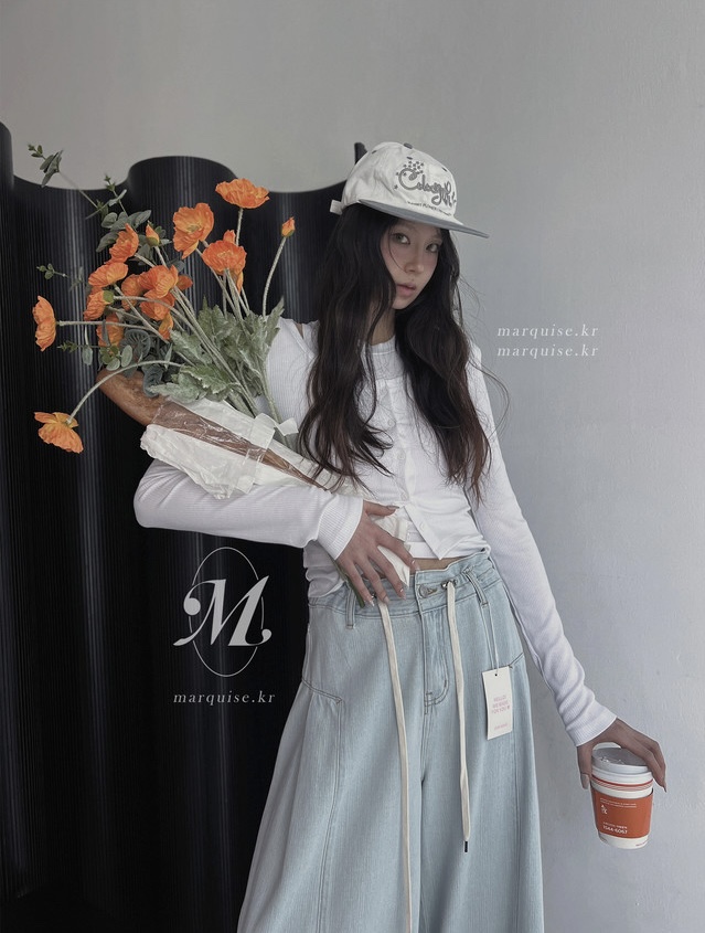 OURWAVE/OUR ROOM韓國代購女士新品職業熱賣牛仔褲闊腿褲Our Wave/Our Room牛仔褲