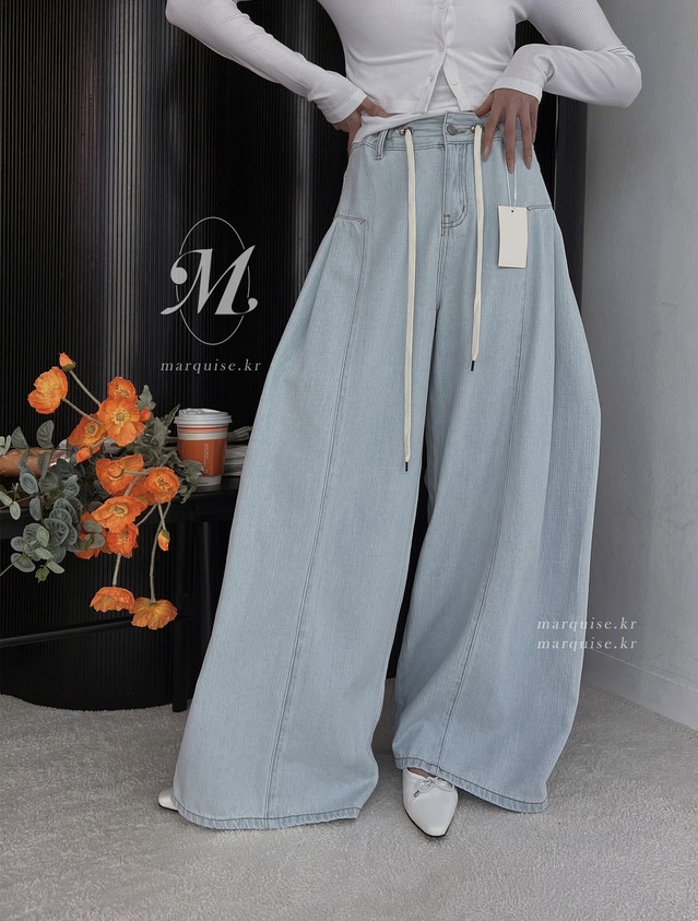 OURWAVE/OUR ROOM韓國代購女士新品職業熱賣牛仔褲闊腿褲Our Wave/Our Room牛仔褲